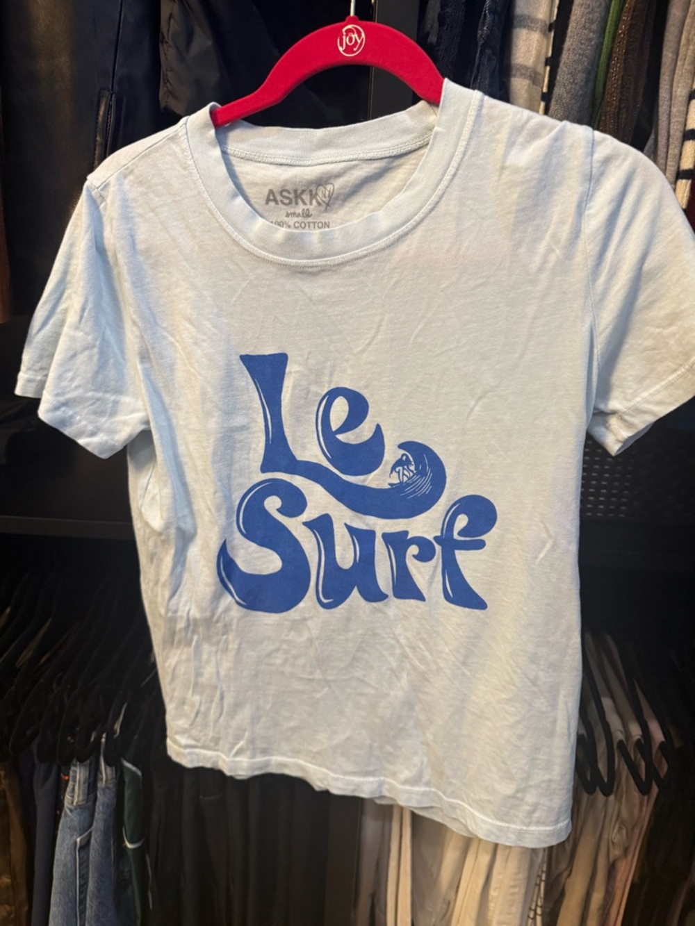 ASKK NY Light Blue Tee with Bold Blue 'Le Surf' Graphic